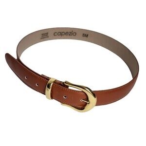 Capezio Argentina Genuine Leather Dress Belt Brown Tan Gold-Color Buckle Size SM